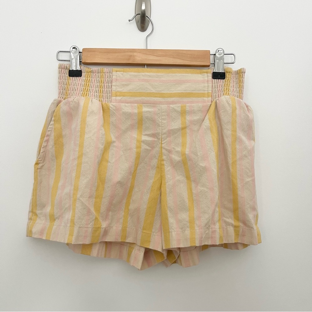 ROXY Handmade Life Stripe Womens Shorts Linen Feel Natural Pleated